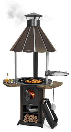 Портативная печь Барабек гриль с печью под казан черная бронза